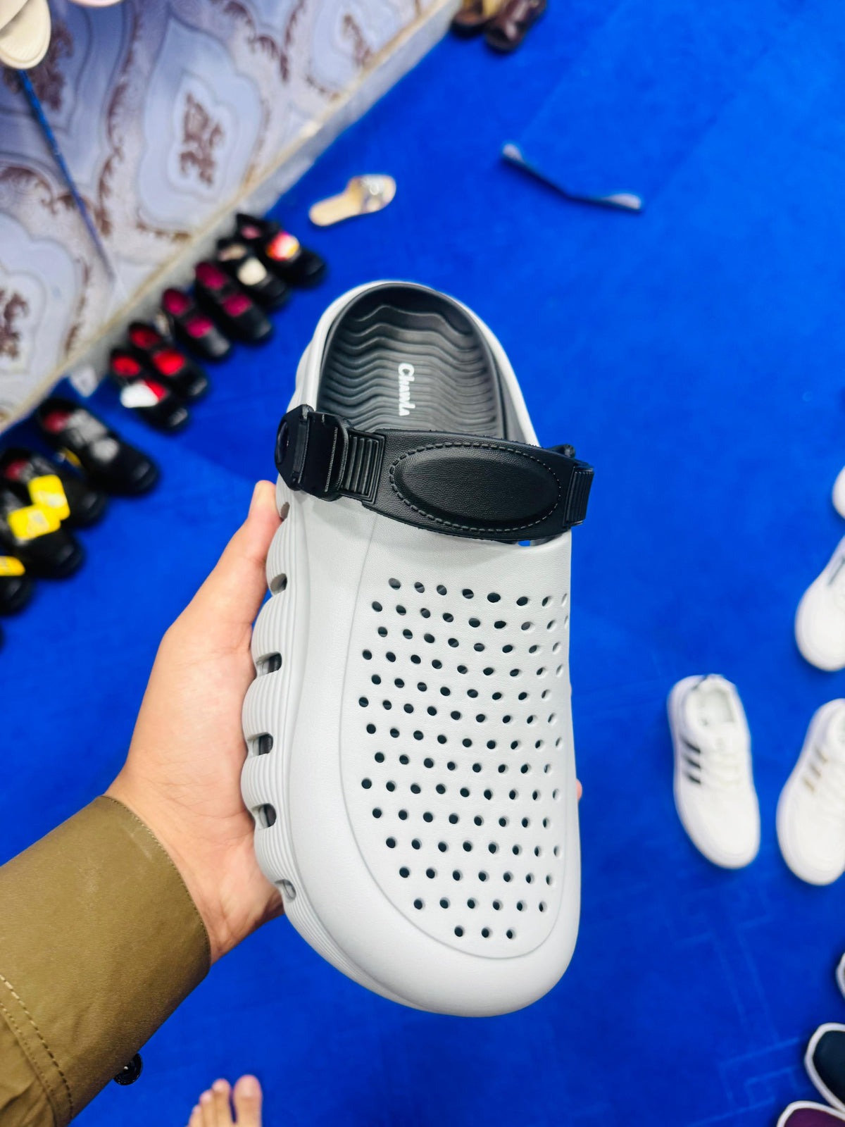 White Perforated Clogs with Adjustable Strap