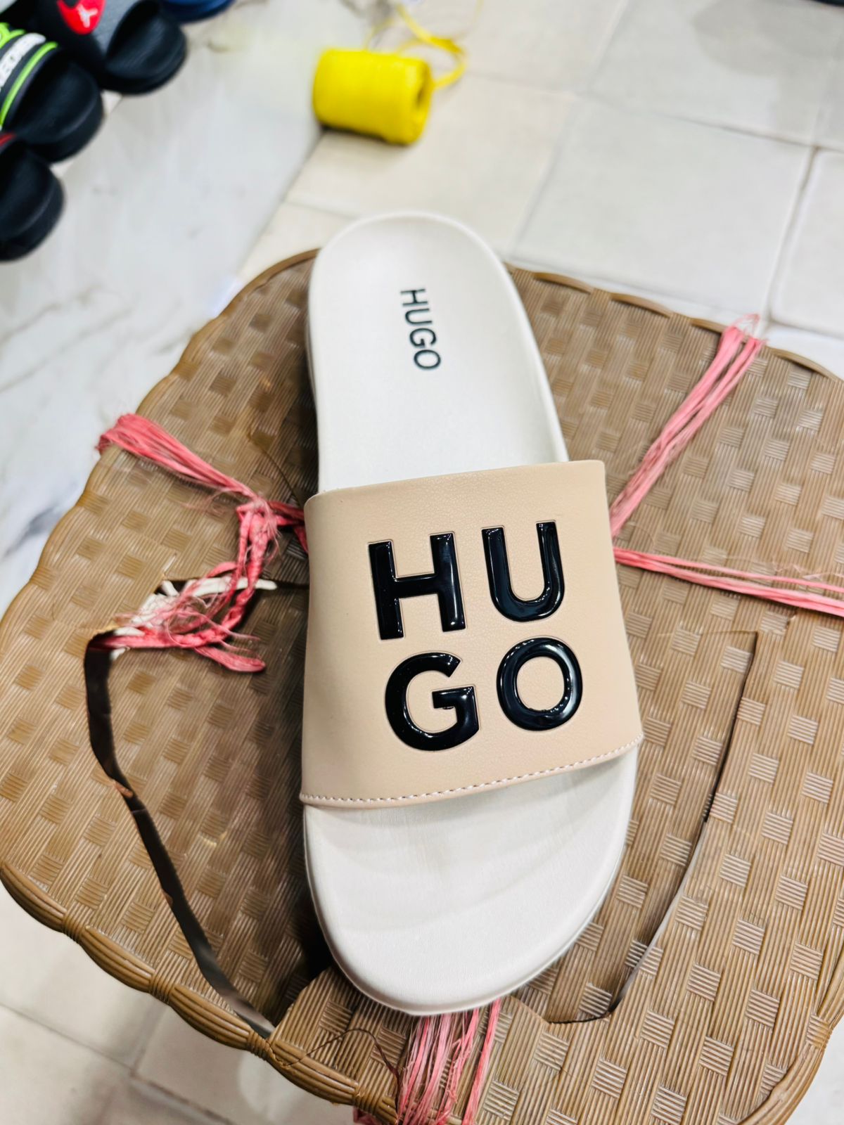 Casual Slide Sandals with Bold Letter Design
