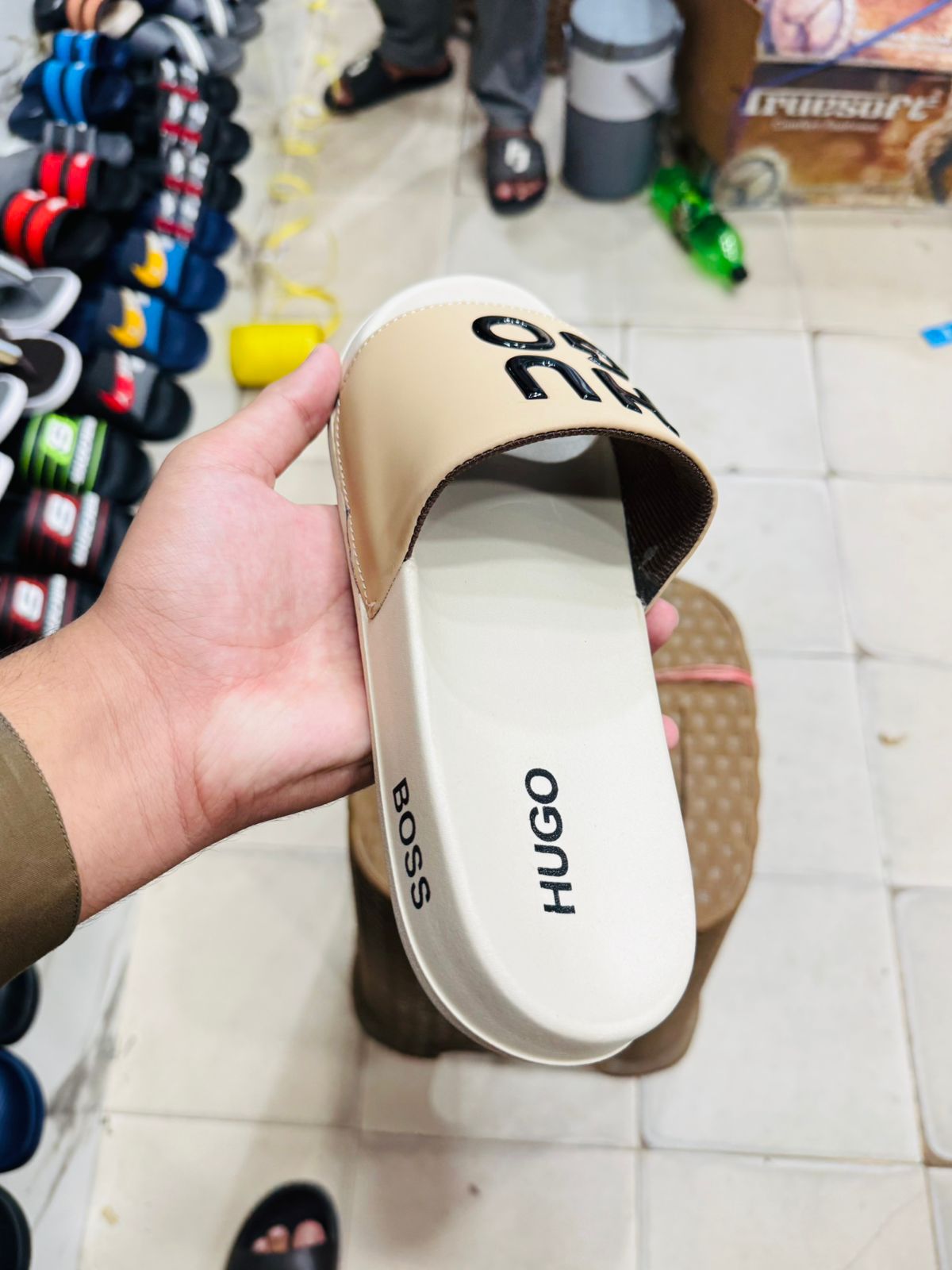 Casual Slide Sandals with Bold Letter Design