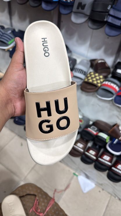 Casual Slide Sandals with Bold Letter Design