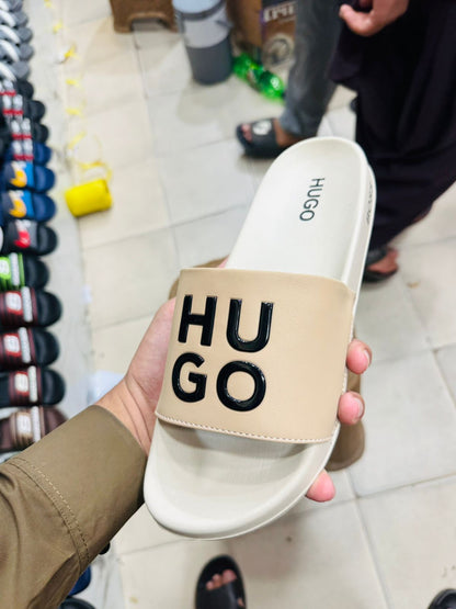 Casual Slide Sandals with Bold Letter Design