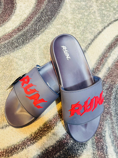 Casual Slide Sandals with Bold RUN Letter Design