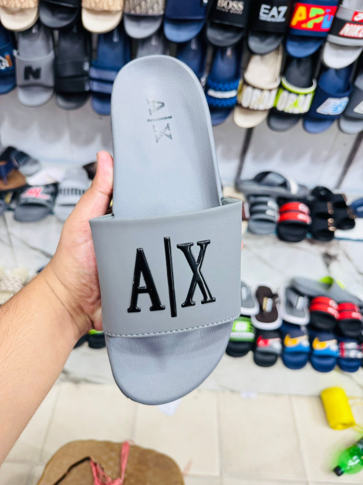 Casual Slide Sandals with Bold A|X Letter Design