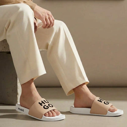 Casual Slide Sandals with Bold Letter Design